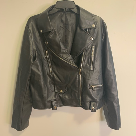 Black Faux Leather Jacket #163 - Picture 5 of 15